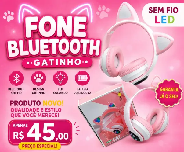 Headphone Bluetooth com orelhas de gato