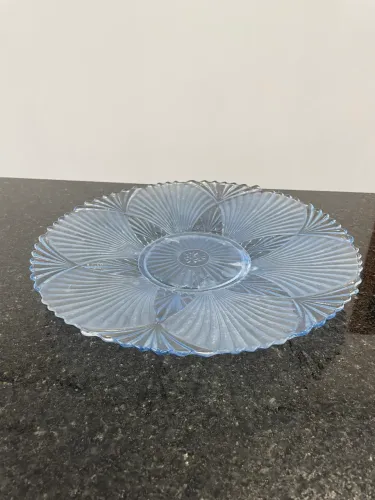 Prato Decorativo em Vidro Azulado - Centro de Mesa, Fruteira ou Boleira - 29 cm