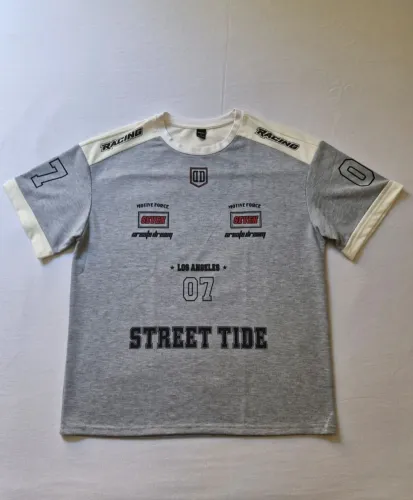 Camiseta Street Tide Racing Cinza Estampada Streetwear