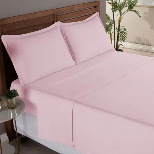 Jogo de Cama Rosa Queen Size 200 fios