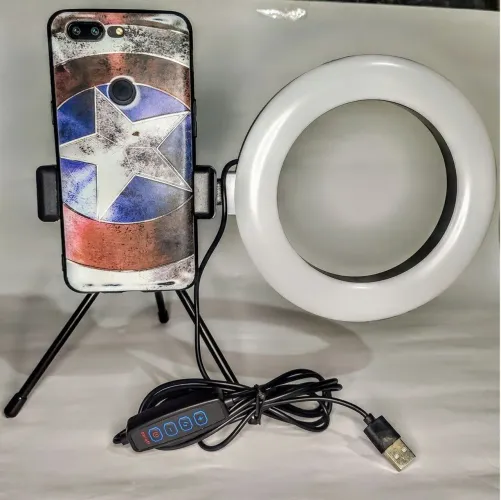 Ring Light de Mesa com suporte de celular - 3 tonalidade de luz 