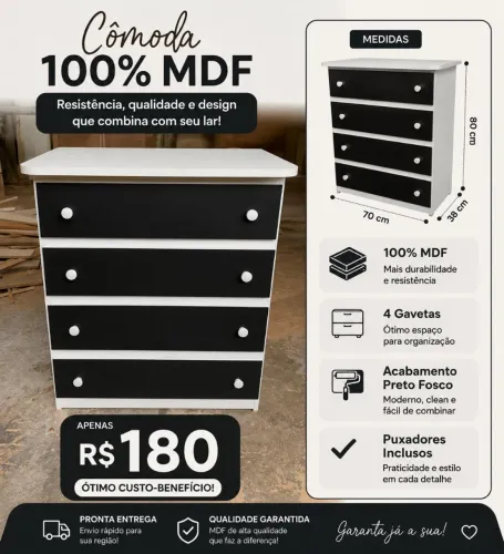 Oferta da semana cômoda 4 gavetas 180$ pronta entrega