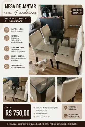 Mesa com 4 cadeiras 120x80