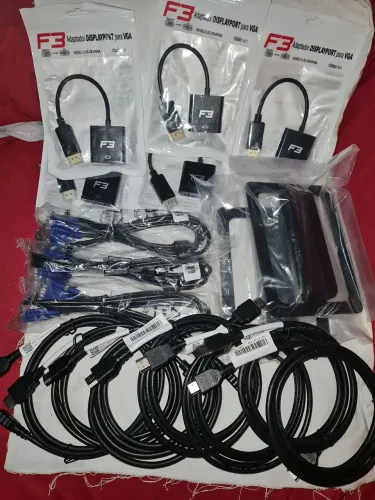 Cabos HDMI, VGA, Adaptador displa sport F3 p/vga e basey
