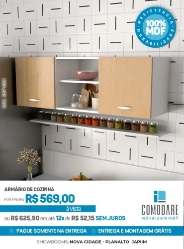 Armário Aéreo de Cozinha 100% MDF por R$ 569