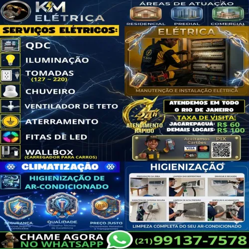Eletricista 24H - K&M INSTALAÇÕES ELÉTRICAS - (ATENDIMENTO EM TODO O RIO)