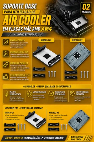 Suporte Base Para Utilização de Air Cooler em Placas Mãe AMD AM4 em alumínio extrudado