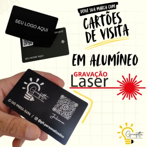 Cartão de visita em alumineo - Gravado a laser - padrão executivo