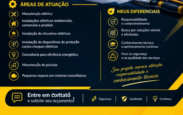 Serviços de manutenção elétrica, limpeza de piscina e instalações elétricas