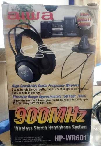 Fone Aiwa Wireless System - anos 90 (completo na caixa, com manuais, torre funciona 127V)