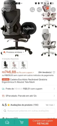 Cadeira escritório reclinável giratória ergonômica