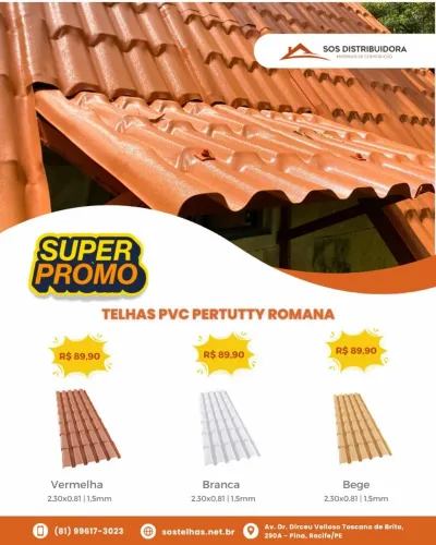 Telha pvc Pertutty Romana 2,30x0,81 em Promoção 