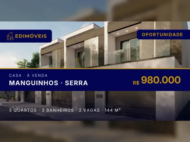 Manguinhos| Casa 3 suítes, conforto e segurança em localização privilegiada