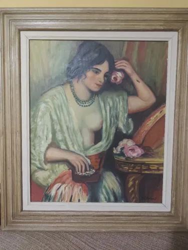 Quadro pintado à mão com moldura de madeira