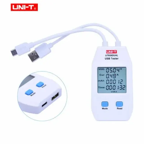 Testador de Carregador e Cabos USB - Medidor de Voltagem e Amperagem - UNI-T UT658 Dual