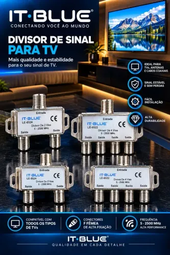 Divisor de Sinal para TV 2 Vias e 4 Vias Novo