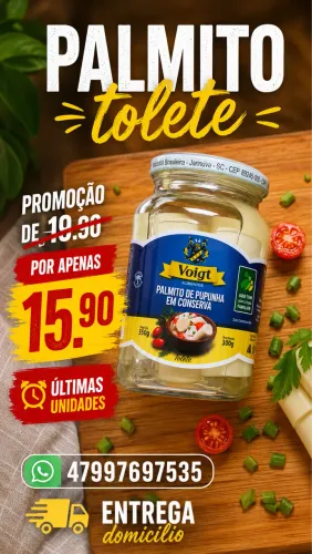 Palmito Tolete Voigt - Entrega em Joinville e Região - Promoção 