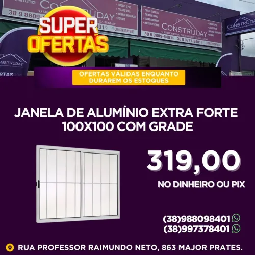 Janelas de Alumínio Reforçada 100x100 Com Grade