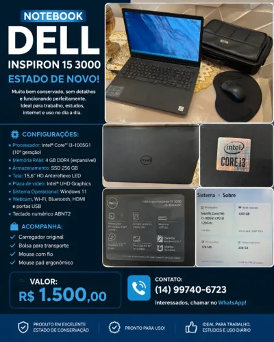NOTEBOOK DELL INSPIRON 15 3000 - ESTADO DE NOVO!