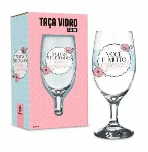 Taça Vidro 330ml Muitas Felicidades