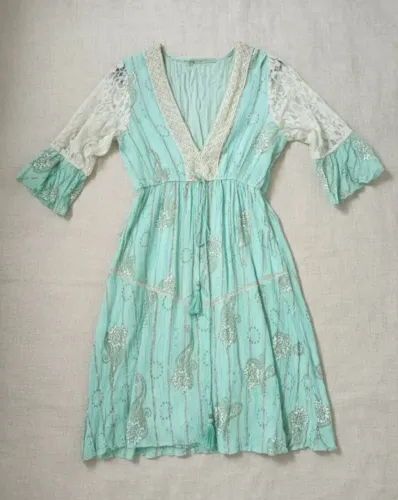 vestido curto bata boho chic verde água m