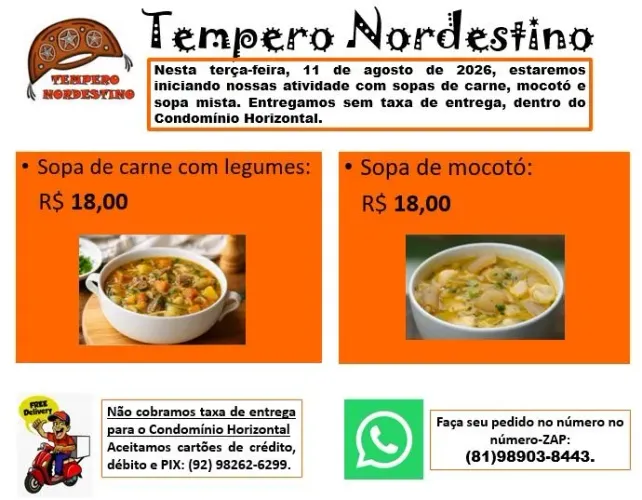 Sopa de Carne, Mocotó e Mista.