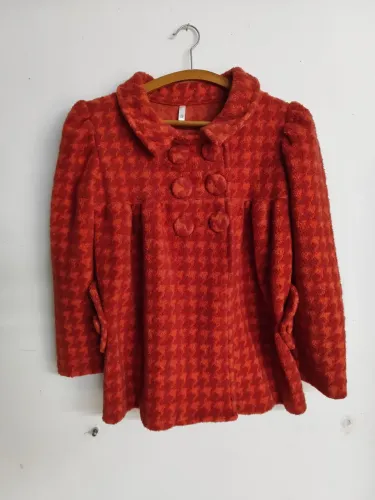 Casaco Sobretudo Infantil Pied-de-Poule Vermelho Tam 8 