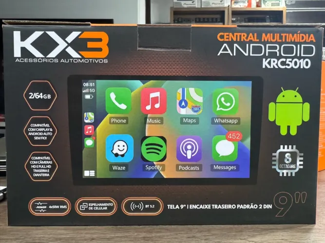 central multimídia 9" 2/64gigas android compatível com câmeras hd e full hd show