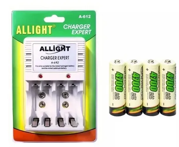 Kit Carregador de Pilhas + Pilhas Recarregáveis AA ou AAA