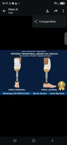 Prótese transtibial abaixo do joelho direito 