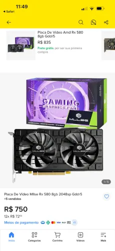 Placa de video rx580 8GB nova