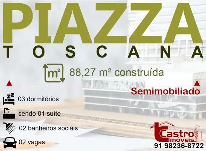 Vendo no PIAZZA TOSCANA. Apto de 3/4 com 1 suíte. 2 vagas. Semimobiliado. J003
