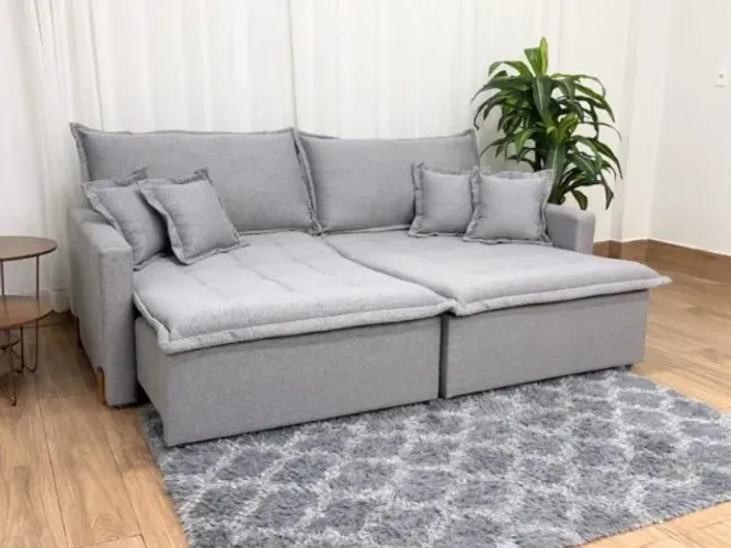 Sofá Cama Retrátil Reclinável Zoe 2.20m  Linho  Produto Novo - Pronta Entrega