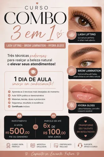 Curso 3 em 1 - Brow Lamination - Lash Lifting - Hidragloss