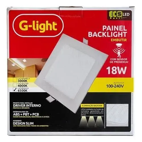 Painel Backlight LED Embutir Quadrado de 18W (6500K) da marca G-light