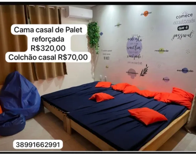 Cama casal de Palet reforçada + colchão a parte