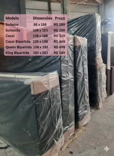 solteiro 088x188 R$ 289 Casal 138x188 R$ 319 solteirão 108x193 R$ 299  Casal bi partida 13