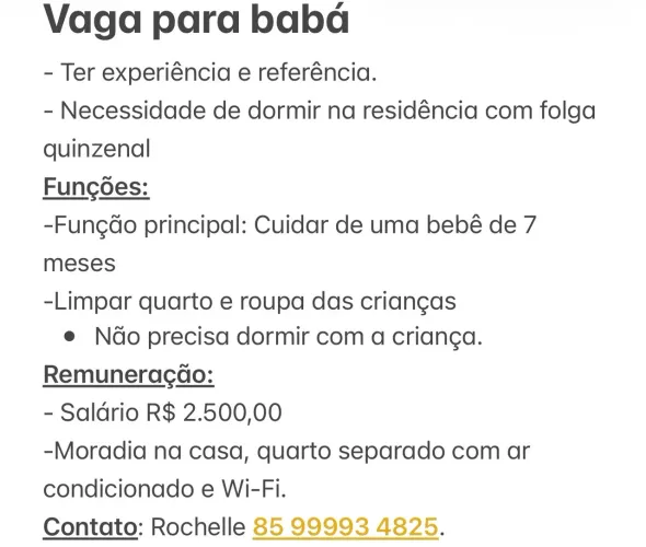 Vaga para babá 