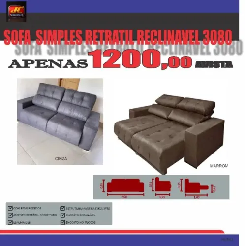 sofa simples retratil reclinavel 3080 com pes de rodizio 