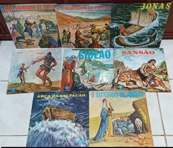 Lote 8 LPs história bíblica louvores do coração 