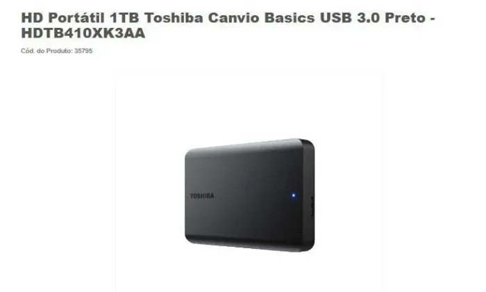 HD portátil 1TB Toshiba câmbio basics USB 3.0 Preto