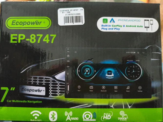 Central multimédia 7" Android c Android Auto e Carplay, touch full hd Ecopower EP-8747