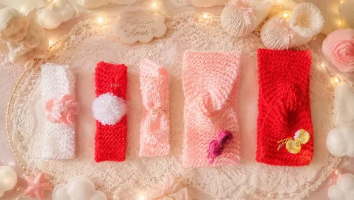 Lote de laços e faixinhas de bebe 28 pares presilhas e 5 faixas