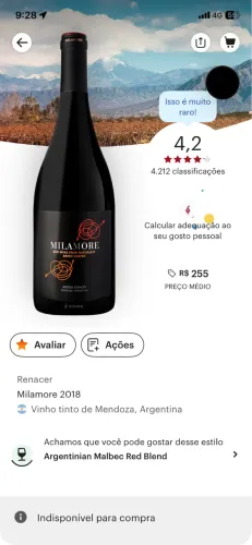 Vinho argentino MILAMORE 2018