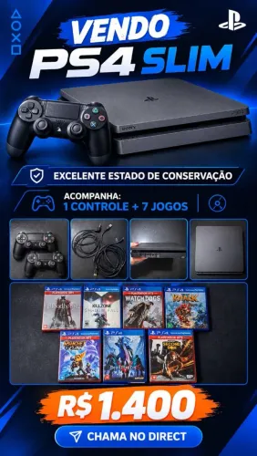 VENDE-SE PS4 500GB + 1 CONTROLE + 7 JOGOS