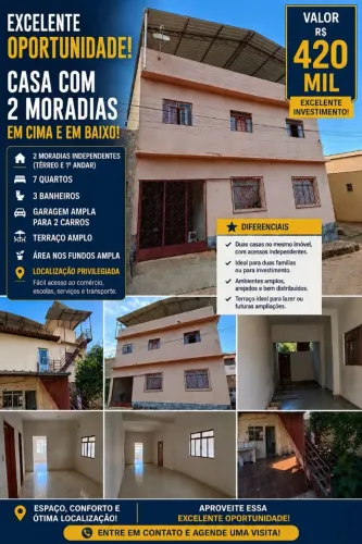 IMÓVEL COM 2 MORADIAS INDEPENDENTES - 3 BANHEIROS - 7 QUARTOS - PERFEITO PARA INVESTIMENTO