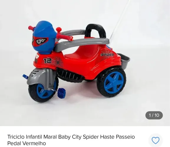 Triciclo infantil com apoio e haste porta objetos velotrol  cor: vermelha