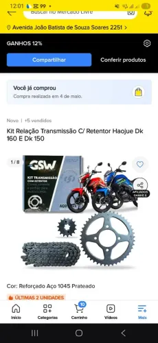 KIT RELACAO MOTO DK160 C RETENTOR