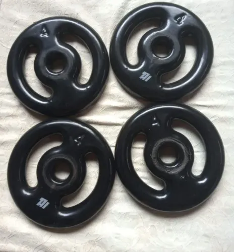 4 Unidades de Anilhas de 4kg Emborrachadas Furo 31mm na cor Preto
