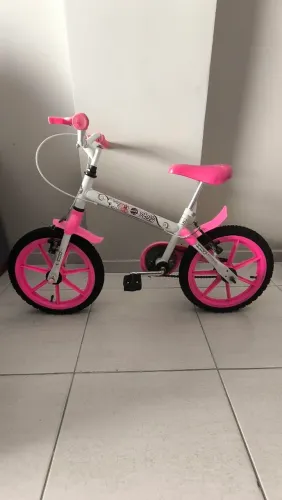 Bicicleta Infantil Aro 16 Rosa e Branca